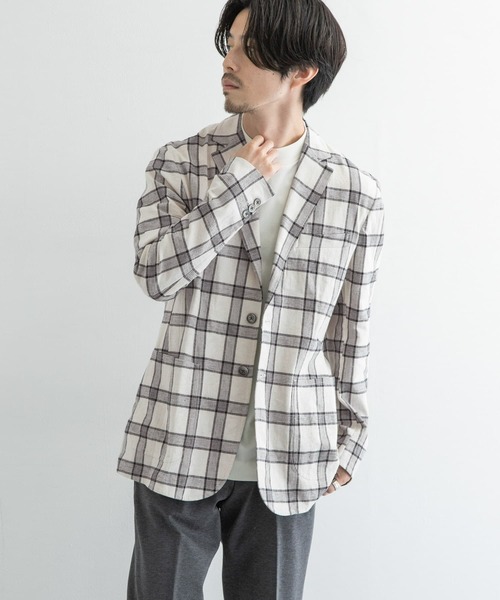 URBAN RESEARCH(アーバンリサーチ)の「URBAN RESEARCH Tailor キャンバスチェックジャケット(スーツジャケット・メンズ・ホワイト・SMALL/MEDIUM/LARGE)」の2枚目の写真