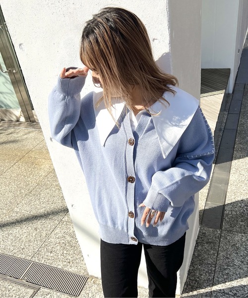 one way（ワンウェイ）の「クルーネック/ハンドステッチBIGカーディガン（カーディガン/ボレロ・レディース・ホワイト/ライトブルー/ベージュ/ライトグリーン・FREE）」の13枚目の写真