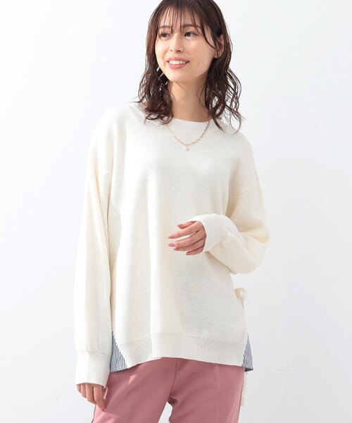 DRESKIP（ドレスキップ）の「◆サイドリボン切り替えニット（ニット/セーター・レディース・オフホワイト/ライトグリーン/グレー系その他/レモンイエロー・02/03/04）」の2枚目の写真