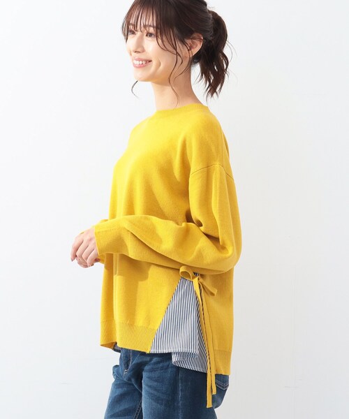DRESKIP（ドレスキップ）の「◆サイドリボン切り替えニット（ニット/セーター・レディース・オフホワイト/ライトグリーン/グレー系その他/レモンイエロー・02/03/04）」の4枚目の写真