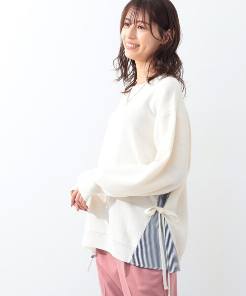 DRESKIP（ドレスキップ）の「◆サイドリボン切り替えニット（ニット/セーター・レディース・オフホワイト/ライトグリーン/グレー系その他/レモンイエロー・02/03/04）」の5枚目の写真