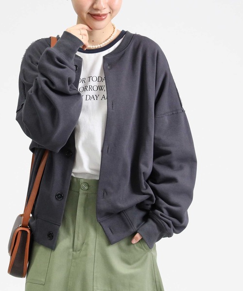 HONEYSUCKLE ROSE(ハニーサックルローズ)の「【HONEYSUCKLE ROSE】裏毛ビッグジャケット(カーディガン/ボレロ・レディース・ブルー/キナリ/ダークグレー・M/L)」の10枚目の写真