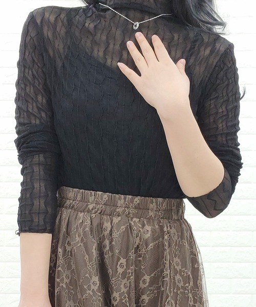 Lace Ladies(レースレディース)の「メロウフリル シースルータートル(Tシャツ/カットソー・レディース・ホワイト/ブラック/アイボリー/モカ・FREE)」の11枚目の写真