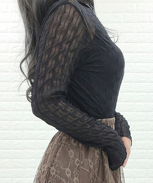 Lace Ladies(レースレディース)の「メロウフリル シースルータートル(Tシャツ/カットソー・レディース・ホワイト/ブラック/アイボリー/モカ・FREE)」の13枚目の写真