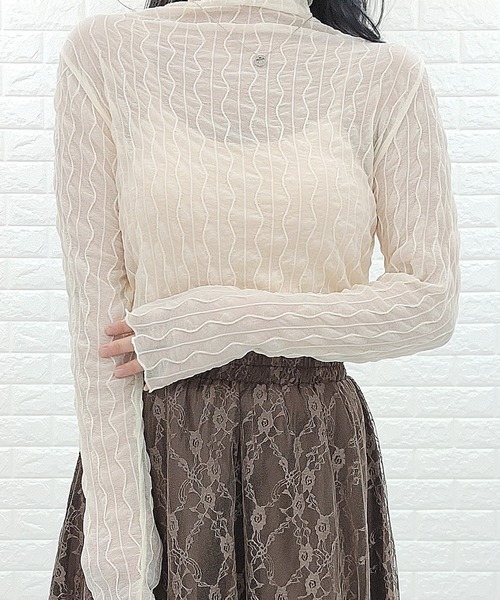 Lace Ladies(レースレディース)の「メロウフリル シースルータートル(Tシャツ/カットソー・レディース・ホワイト/ブラック/アイボリー/モカ・FREE)」の14枚目の写真