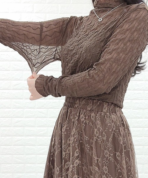 Lace Ladies(レースレディース)の「メロウフリル シースルータートル(Tシャツ/カットソー・レディース・ホワイト/ブラック/アイボリー/モカ・FREE)」の21枚目の写真