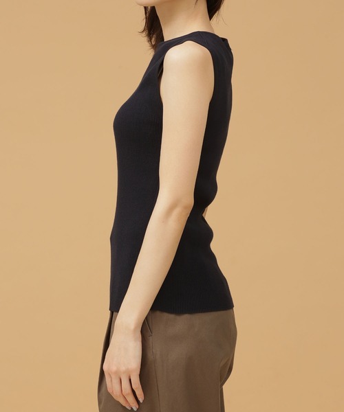 GIZA強撚コットンリブニットノースリーブ