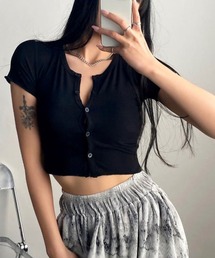 me+em select | ショート丈リブコンパクトちびTシャツ【韓国製】(Tシャツ/カットソー)