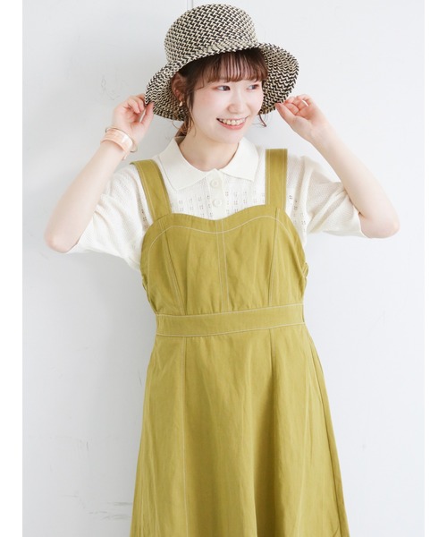 ehka sopo（エヘカソポ）の「襟付透かし編みニット（ニット/セーター・レディース・オフホワイト/イエロー/グリーン・ﾌﾘ-）」の2枚目の写真