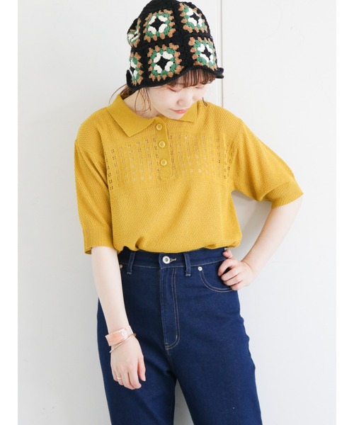 ehka sopo（エヘカソポ）の「襟付透かし編みニット（ニット/セーター・レディース・オフホワイト/イエロー/グリーン・ﾌﾘ-）」の3枚目の写真