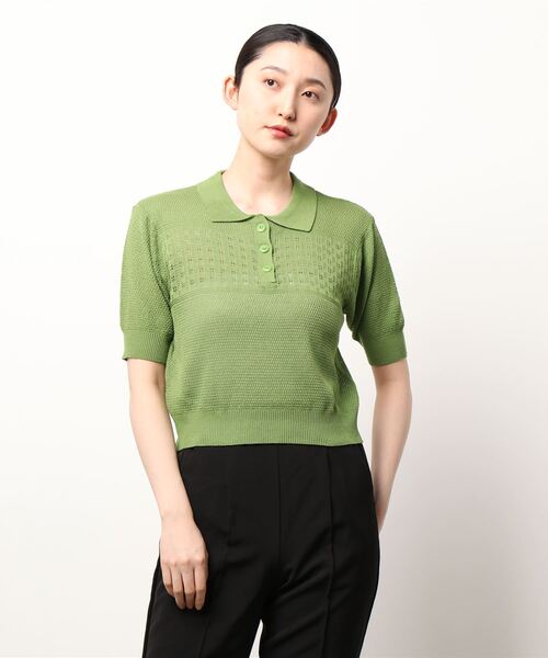 ehka sopo（エヘカソポ）の「襟付透かし編みニット（ニット/セーター・レディース・オフホワイト/イエロー/グリーン・ﾌﾘ-）」の8枚目の写真