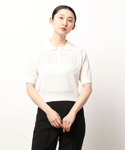 ehka sopo（エヘカソポ）の「襟付透かし編みニット（ニット/セーター・レディース・オフホワイト/イエロー/グリーン・ﾌﾘ-）」の7枚目の写真