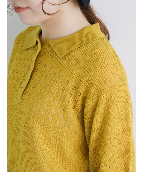 ehka sopo（エヘカソポ）の「襟付透かし編みニット（ニット/セーター・レディース・オフホワイト/イエロー/グリーン・ﾌﾘ-）」の21枚目の写真
