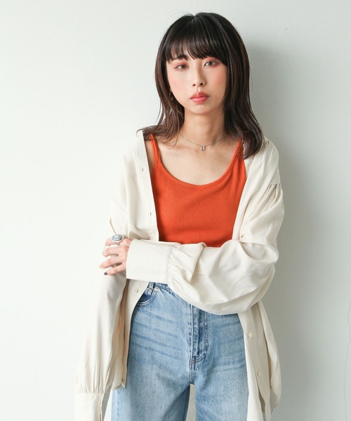 Chillfar（チルファー）の「カップ付アシメキャミタンク（タンクトップ・レディース・ブラック/オフホワイト/オレンジ/グレイッシュベージュ/グリーン系・FREE）」の21枚目の写真