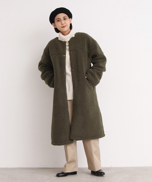 CHILD WOMAN（チャイルドウーマン）の「エコペル リサイクルボア ノーカラBIGコート（ダウンジャケット/コート・レディース・ブラック/ベージュ/カーキ/ピンク・FREE）」の16枚目の写真