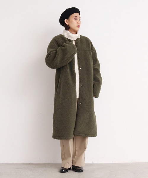 CHILD WOMAN（チャイルドウーマン）の「エコペル リサイクルボア ノーカラBIGコート（ダウンジャケット/コート・レディース・ブラック/ベージュ/カーキ/ピンク・FREE）」の19枚目の写真