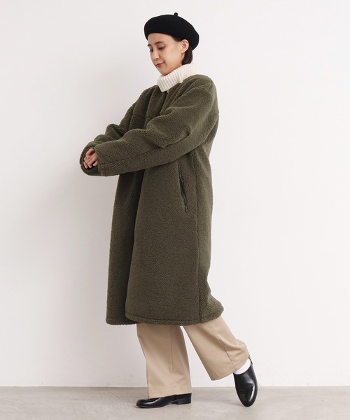 CHILD WOMAN（チャイルドウーマン）の「エコペル リサイクルボア ノーカラBIGコート（ダウンジャケット/コート・レディース・ブラック/ベージュ/カーキ/ピンク・FREE）」の17枚目の写真