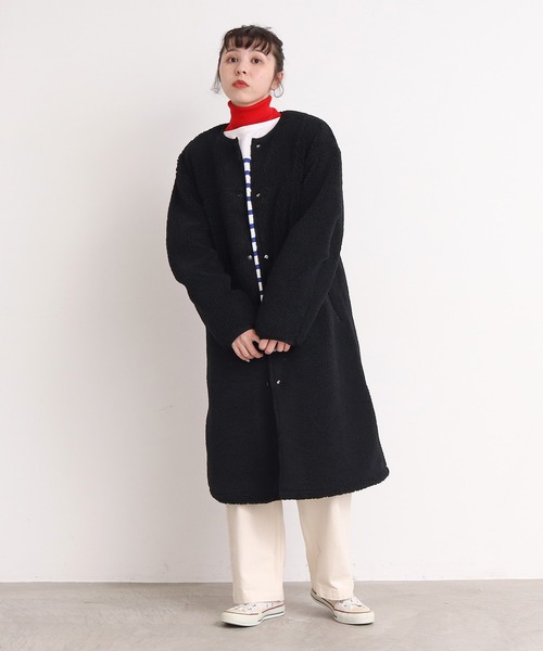 CHILD WOMAN（チャイルドウーマン）の「エコペル リサイクルボア ノーカラBIGコート（ダウンジャケット/コート・レディース・ブラック/ベージュ/カーキ/ピンク・FREE）」の21枚目の写真