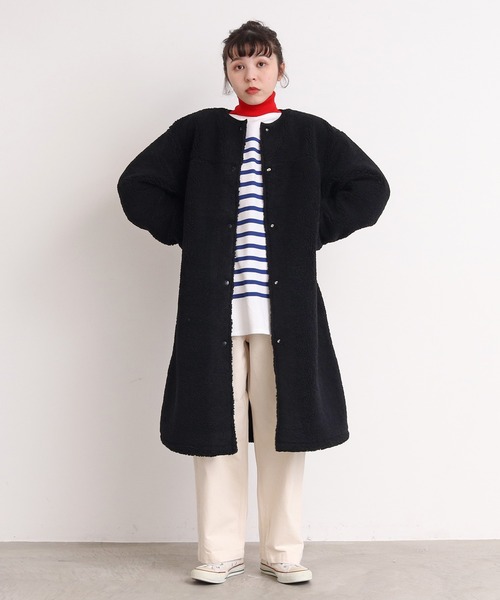 CHILD WOMAN（チャイルドウーマン）の「エコペル リサイクルボア ノーカラBIGコート（ダウンジャケット/コート・レディース・ブラック/ベージュ/カーキ/ピンク・FREE）」の20枚目の写真