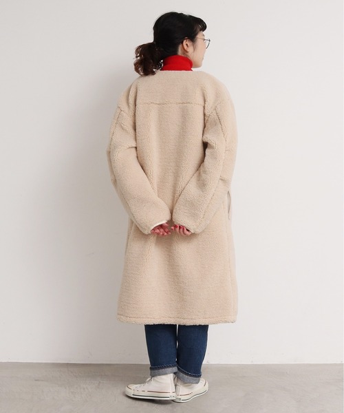 CHILD WOMAN（チャイルドウーマン）の「エコペル リサイクルボア ノーカラBIGコート（ダウンジャケット/コート・レディース・ブラック/ベージュ/カーキ/ピンク・FREE）」の10枚目の写真