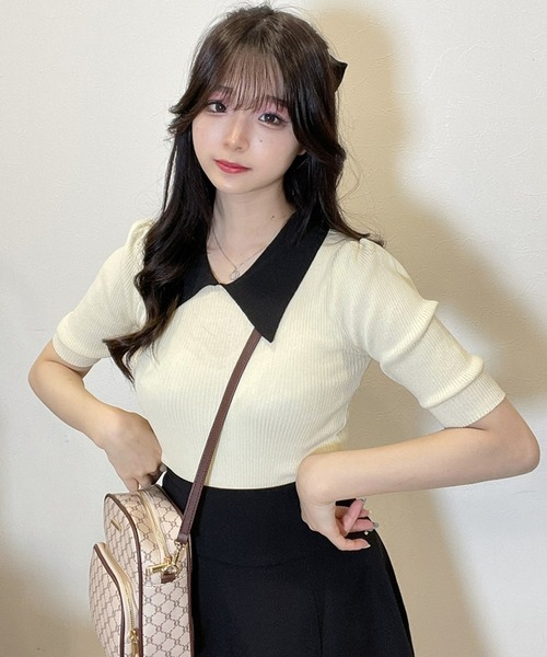 titty＆Co. PETIT by poyo（ティティーアンドコープティバイポヨ）の「【titty&Co. PETIT by POYO】バイカラーリブニットトップス（ニット/セーター・レディース・ホワイト・FREE）」の2枚目の写真