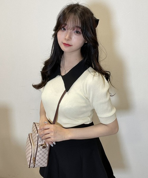 titty＆Co. PETIT by poyo（ティティーアンドコープティバイポヨ）の「【titty&Co. PETIT by POYO】バイカラーリブニットトップス（ニット/セーター・レディース・ホワイト・FREE）」の3枚目の写真