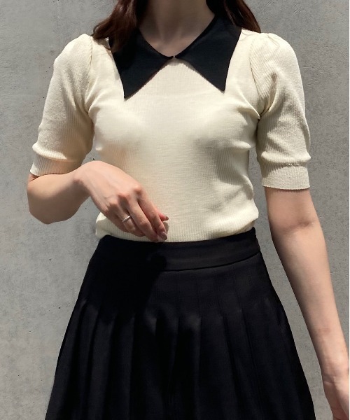 titty＆Co. PETIT by poyo（ティティーアンドコープティバイポヨ）の「【titty&Co. PETIT by POYO】バイカラーリブニットトップス（ニット/セーター・レディース・ホワイト・FREE）」の5枚目の写真