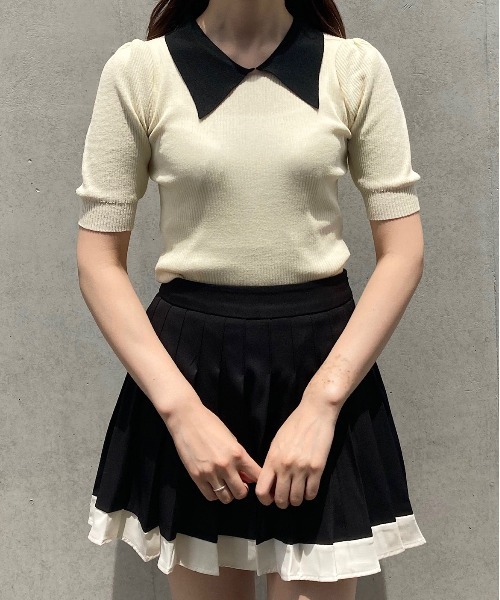 titty＆Co. PETIT by poyo（ティティーアンドコープティバイポヨ）の「【titty&Co. PETIT by POYO】バイカラーリブニットトップス（ニット/セーター・レディース・ホワイト・FREE）」の6枚目の写真