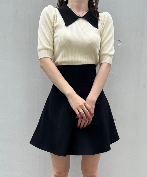 titty＆Co. PETIT by poyo（ティティーアンドコープティバイポヨ）の「【titty&Co. PETIT by POYO】バイカラーリブニットトップス（ニット/セーター・レディース・ホワイト・FREE）」の7枚目の写真