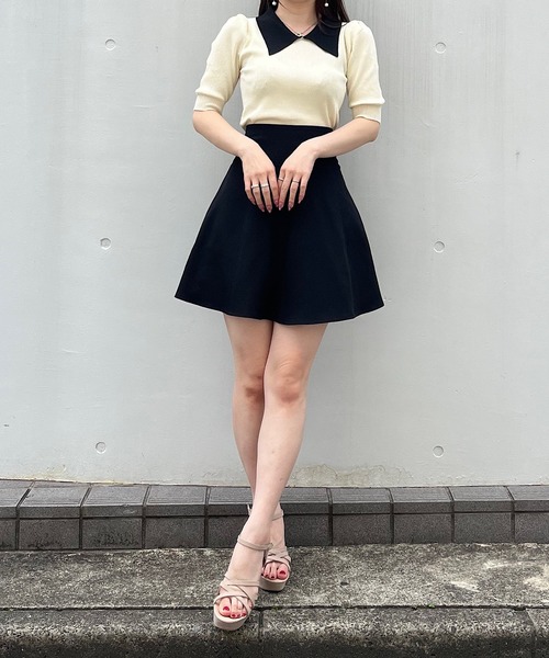 titty＆Co. PETIT by poyo（ティティーアンドコープティバイポヨ）の「【titty&Co. PETIT by POYO】バイカラーリブニットトップス（ニット/セーター・レディース・ホワイト・FREE）」の8枚目の写真