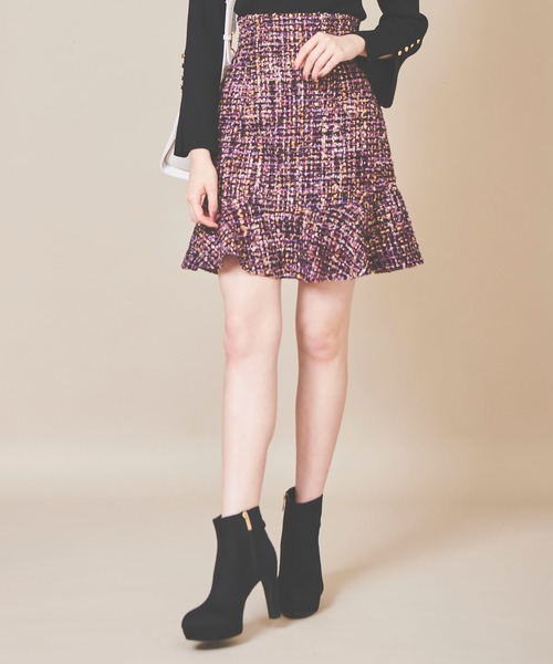 31 Sons de mode（トランテアン　ソン　ドゥ　モード）の「ツイードミニ台形スカート（スカート・レディース・ブラック/パープル/ブラウン・36/38）」の3枚目の写真