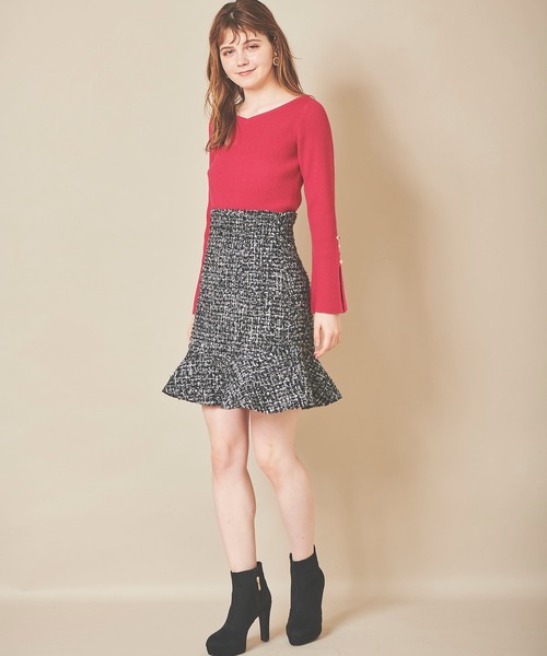 31 Sons de mode（トランテアン　ソン　ドゥ　モード）の「ツイードミニ台形スカート（スカート・レディース・ブラック/パープル/ブラウン・36/38）」の7枚目の写真