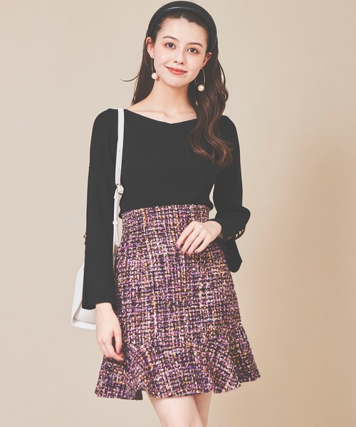 31 Sons de mode（トランテアン　ソン　ドゥ　モード）の「ツイードミニ台形スカート（スカート・レディース・ブラック/パープル/ブラウン・36/38）」の22枚目の写真
