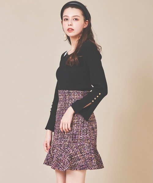 31 Sons de mode（トランテアン　ソン　ドゥ　モード）の「ツイードミニ台形スカート（スカート・レディース・ブラック/パープル/ブラウン・36/38）」の17枚目の写真