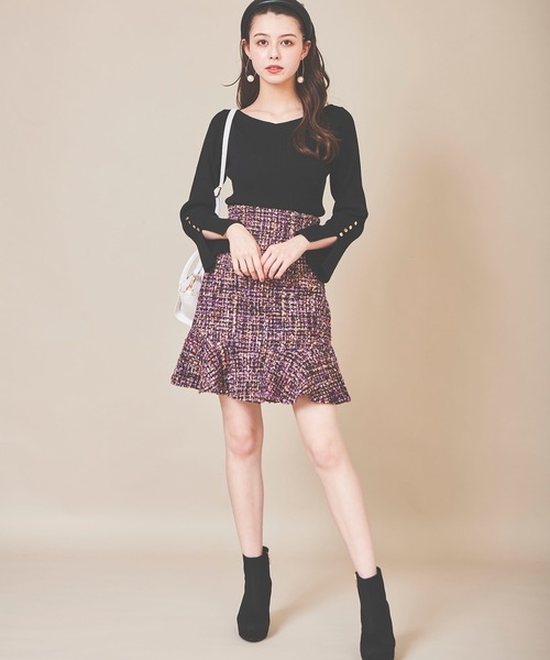 31 Sons de mode（トランテアン　ソン　ドゥ　モード）の「ツイードミニ台形スカート（スカート・レディース・ブラック/パープル/ブラウン・36/38）」の5枚目の写真
