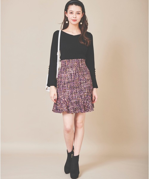31 Sons de mode（トランテアン　ソン　ドゥ　モード）の「ツイードミニ台形スカート（スカート・レディース・ブラック/パープル/ブラウン・36/38）」の8枚目の写真