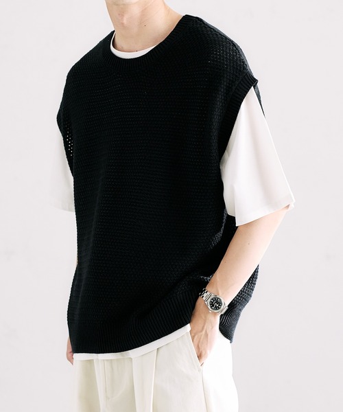 epnok（エプノック）の「クルーネックルーズニットベスト（ベスト・メンズ・ブラック/ブルー/グリーン/ナチュラル・SMALL/MEDIUM/LARGE）」の2枚目の写真