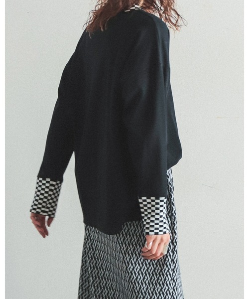 FIL DE FER（フィルデフェール）の「スラブポンチニットコンビ　ロングプルオーバー（Tシャツ/カットソー・レディース・ブルー/ブラック・FREE）」の9枚目の写真