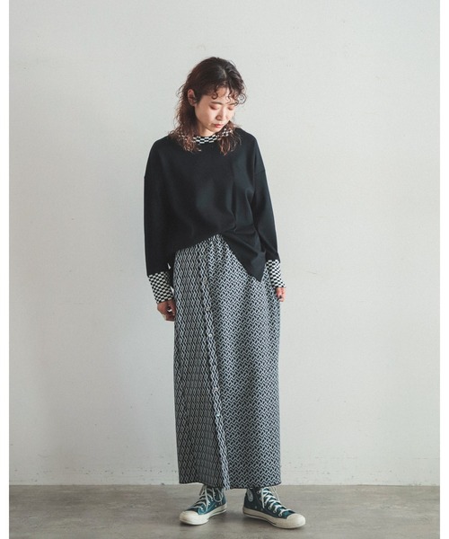 FIL DE FER（フィルデフェール）の「スラブポンチニットコンビ　ロングプルオーバー（Tシャツ/カットソー・レディース・ブルー/ブラック・FREE）」の11枚目の写真