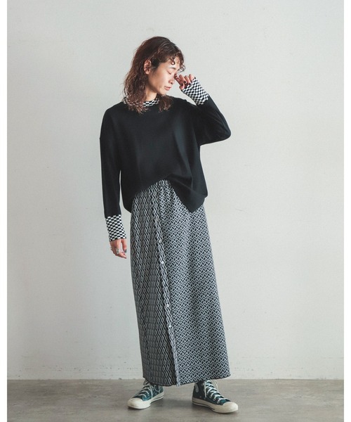 FIL DE FER（フィルデフェール）の「スラブポンチニットコンビ　ロングプルオーバー（Tシャツ/カットソー・レディース・ブルー/ブラック・FREE）」の10枚目の写真