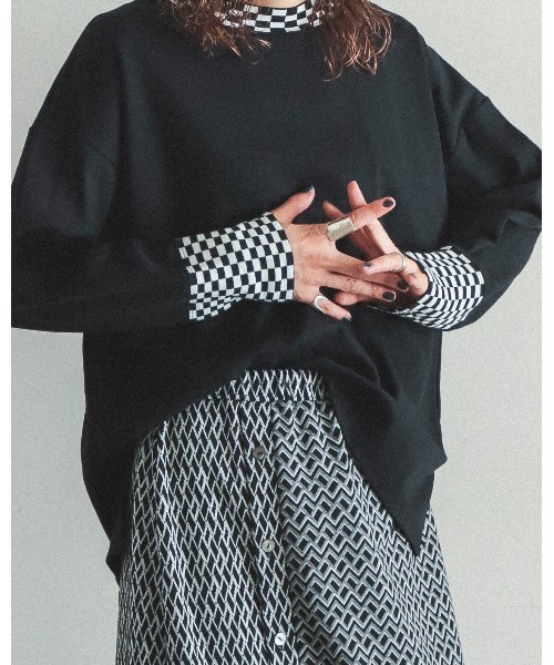 FIL DE FER（フィルデフェール）の「スラブポンチニットコンビ　ロングプルオーバー（Tシャツ/カットソー・レディース・ブルー/ブラック・FREE）」の19枚目の写真