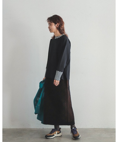 FIL DE FER（フィルデフェール）の「スラブポンチニットコンビ　ロングプルオーバー（Tシャツ/カットソー・レディース・ブルー/ブラック・FREE）」の18枚目の写真