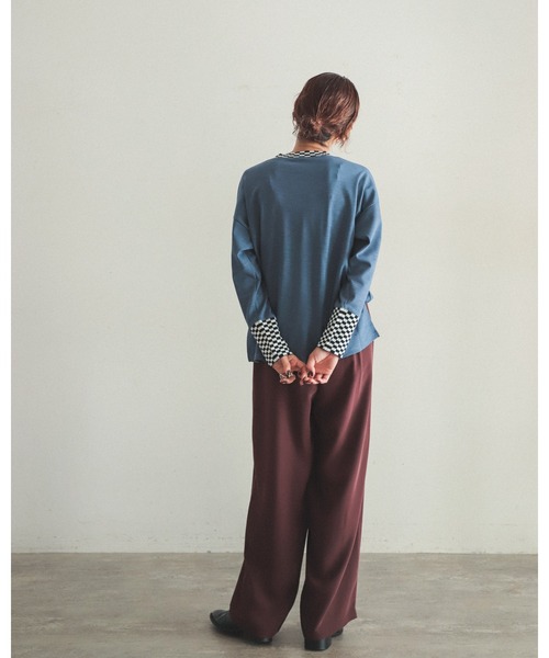 FIL DE FER（フィルデフェール）の「スラブポンチニットコンビ　ロングプルオーバー（Tシャツ/カットソー・レディース・ブルー/ブラック・FREE）」の6枚目の写真