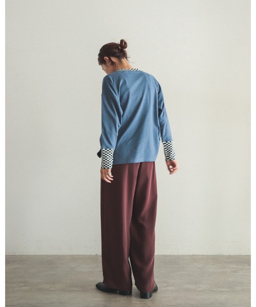 FIL DE FER（フィルデフェール）の「スラブポンチニットコンビ　ロングプルオーバー（Tシャツ/カットソー・レディース・ブルー/ブラック・FREE）」の7枚目の写真