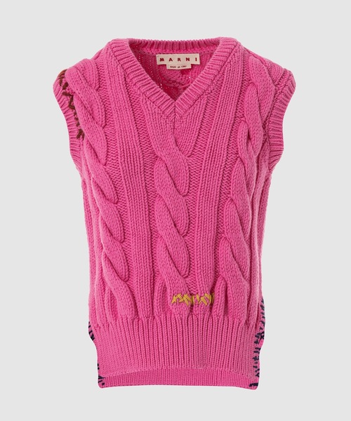 MARNI(マルニ)の「V NECK VEST/ツイステッドウールベスト(ベスト・レディース・ピンク・36)」の1枚目の写真