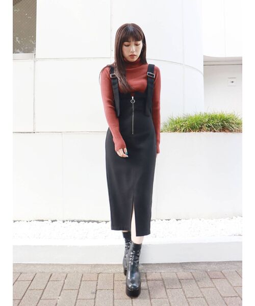 MURUA（ムルーア）の「フロントジップタイトジャンスカ（ジャンパースカート・レディース・ブラック/ブラウン/カーキ・1/2）」の21枚目の写真