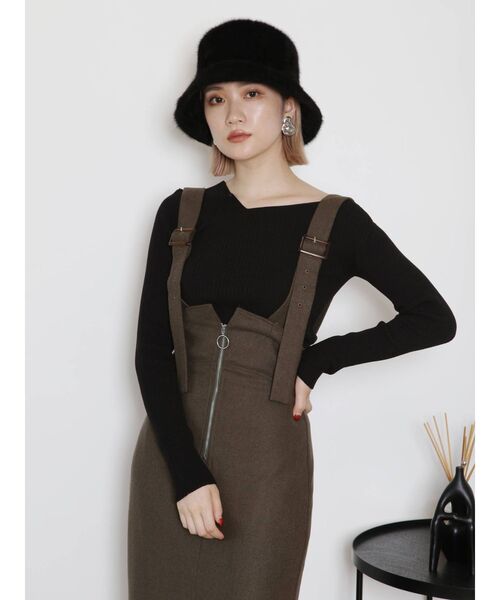 MURUA（ムルーア）の「フロントジップタイトジャンスカ（ジャンパースカート・レディース・ブラック/ブラウン/カーキ・1/2）」の9枚目の写真