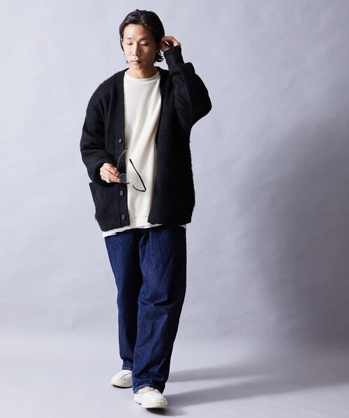 FREAK'S STORE(フリークスストア)の「WEB限定 ビッグシルエット モヘヤタッチ シャギーニット ルーズカーディガン/セーター(カーディガン/ボレロ・メンズ・ブラック/グレー/グリーン/オリーブ/ネイビー/サックスブルー/イエロー・SMALL/MEDIUM/LARGE)」の8枚目の写真