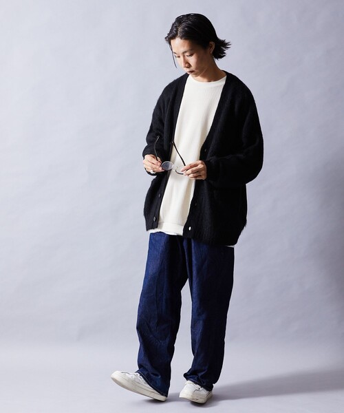 FREAK'S STORE(フリークスストア)の「WEB限定 ビッグシルエット モヘヤタッチ シャギーニット ルーズカーディガン/セーター(カーディガン/ボレロ・メンズ・ブラック/グレー/グリーン/オリーブ/ネイビー/サックスブルー/イエロー・SMALL/MEDIUM/LARGE)」の10枚目の写真