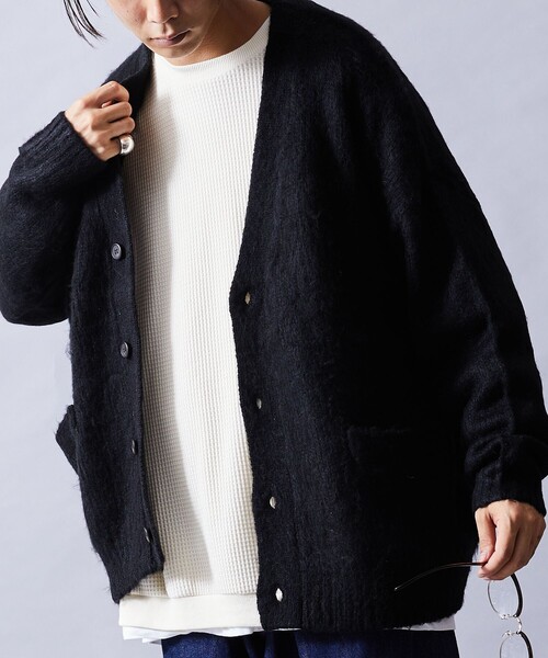 FREAK'S STORE(フリークスストア)の「WEB限定 ビッグシルエット モヘヤタッチ シャギーニット ルーズカーディガン/セーター(カーディガン/ボレロ・メンズ・ブラック/グレー/グリーン/オリーブ/ネイビー/サックスブルー/イエロー・SMALL/MEDIUM/LARGE)」の11枚目の写真